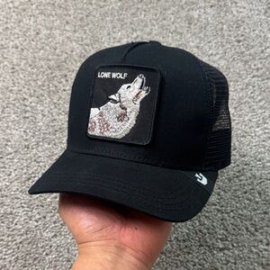 Black Lone Wolf Trucker Hat